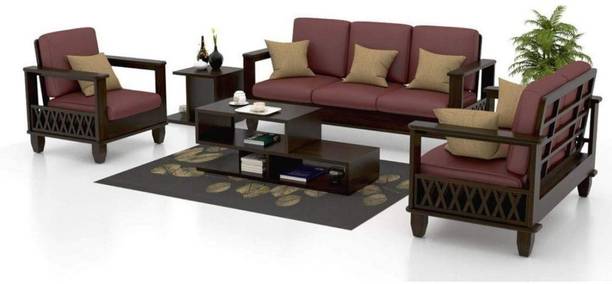 Taskwood Furniture Solid Sheesham Wood For Living Room/ Office | Fabric 3 + 2 + 1 Sofa Set