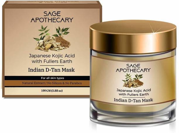 Sage Apothecary Indian D-Tan Mask : Multani Mitti (Fuller Earth), Neem with Japanese Kojic Acid (For All Skin Types)