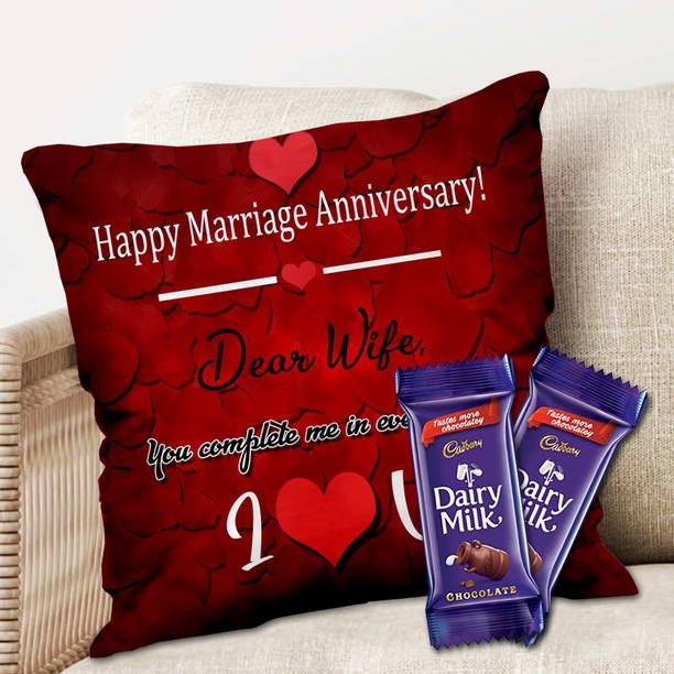 Midiron romantic gift for wife on anniversary special | anniversary gift for wife special combo | anniversary gift for wife pillow ( 2 Dairy Milk chocolate, Cushion ) Cushion size 16*16 Paper Gift Box