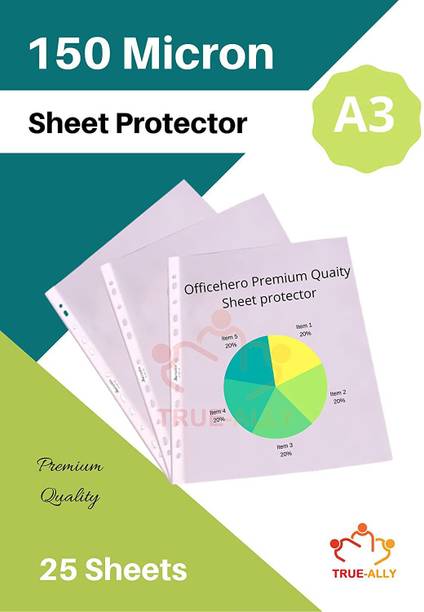 True-Ally Plastic 25 Pcs 150 Micron Transparent Document Sleeves, Leaf Sheet Clear Certificates/Waterproof Sheet Protectors 11 Holes Punched Ring Files Folder ( A3 Size) (25 Sheets - 150 Micron)
