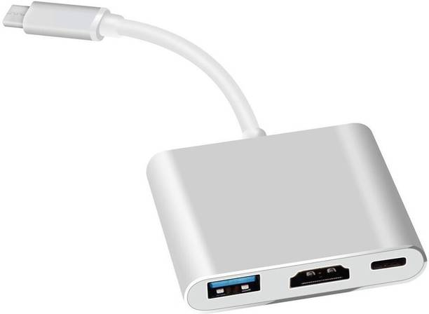 RuhZa HDMI00043DY 3-in-1 USB Type C Adapter to Project Screen of Your USB Type-C Enabled Device on a Large Screen of Any HDMI Monitor Like TV, Projector, White HDMI Connector