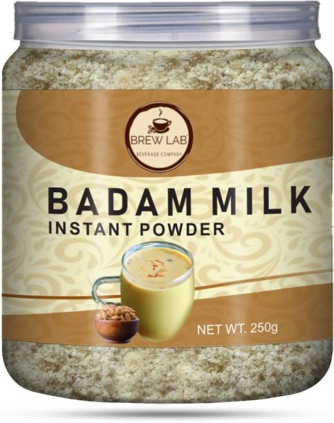 Brew Lab Delicious Ready to Use Badam Milk Mix with Real pieces of Badam and Flavour of Kesar, Pista, Elaichi | Almond Milk | Flavored Milk Powder |