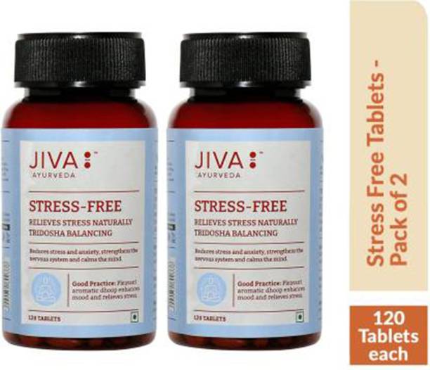 JIVA Stress-Free Tablets - Effective Ayurvedic Treatment for Stress & Anxiety - 120 Tablets Each - Pack of 2