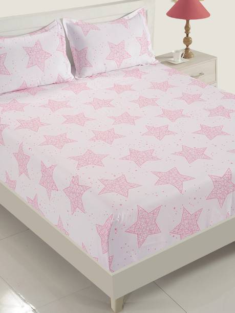 SWAYAM Cotton Double Flat 200 TC Abstract 1 Bedsheet with 2 Pillow Covers