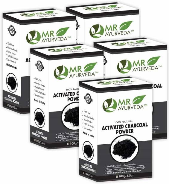 MR Ayurveda 100% Pure Activated Charcoal Powder | Activated Charcoal Powder for Face - Pack of 5