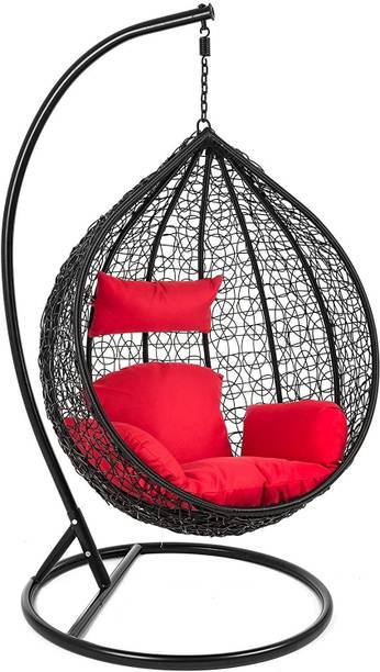 Jhula King Premium Hammock Swing with Stand Black with Red Cushions Steel Large Swing