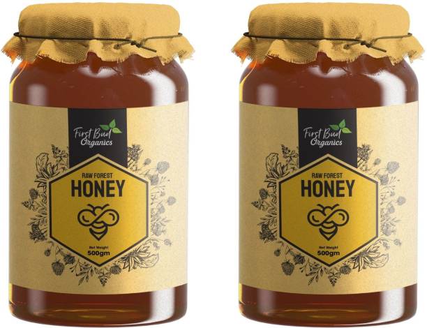 First Bud Organics Raw Honey 500 g | Wild / Forest, Multiflora, and Unpasteurized 500 GM Pack Of 2