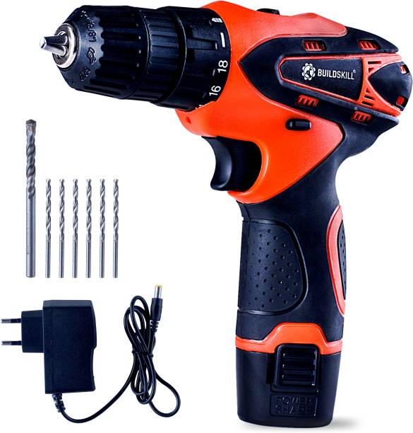 BUILDSKILL 12V Li-ion Cordless Drill with Reversible Function and 7 Bits BDLI2K2 Pistol Grip Drill