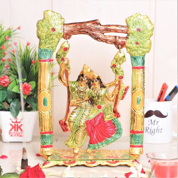 KridayKraft Metal Colourfull Radha Krishna Idol on Swing Jhula Decorative Showpiece Figurine Religious Idols for Home Office Statue Murti for Decoration & Pooja Purpose Sculpture,Gift Article... डेकोरेटिव शोपीस - 31 cm