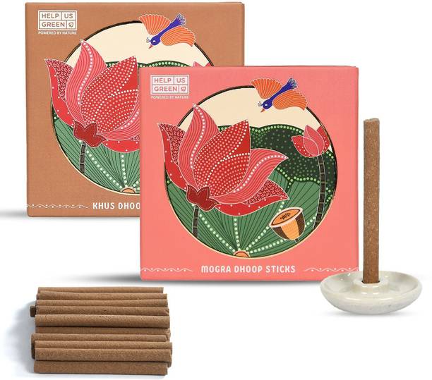Help us Green Ecofriendly Devotional Pack Balancing & Warming Fragrances Bamboo & Charcoal Free Incense Sticks (Khus & Mogra Fragrance, 50 Incense Sticks Stick, Combo Pack of 2) Khus & Mogra
