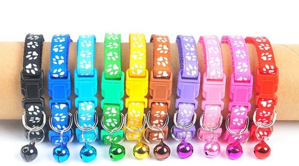 THE DDS STORE Breakaway Cat Collar, 4 PCS Adjustable Paw Print Cat Collar with Bell Safety Release Cat Collar for Domestic Cats or Other Small Pets Multicolor Dog & Cat Everyday Collar
