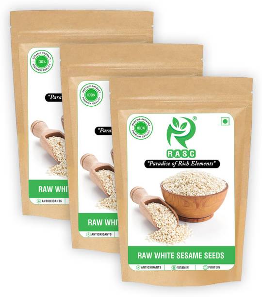 RASC RAW WHITE SESAME SEEDS I Safed Tal I White Til For Eating I Pack of 3 I Each Pack 200g White Sesame Seeds