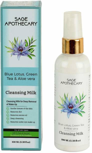 Sage Apothecary Cleansing Milk Blue Lotus, Green Tea & Refreshing Aloe Vera Extract For All Skin Types Makeup Remover