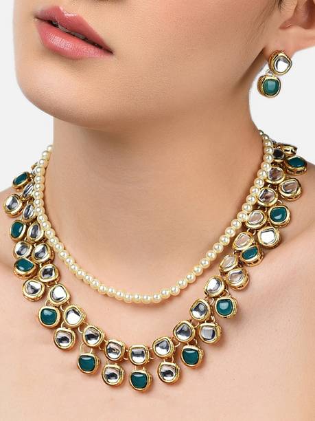 Zinc Gold-plated Gold, Green, White Jewel Set