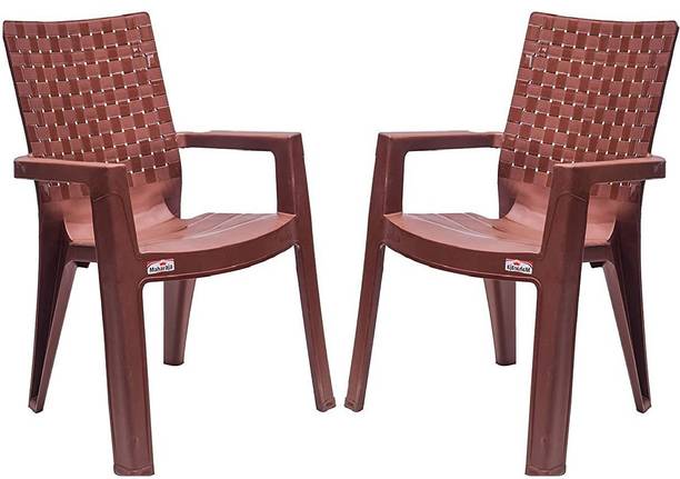 COMFORT Creation Durable Strong Chair With Long Rest Back (Metallic Brown) (Pack of 2) Plastic Living Room Chair