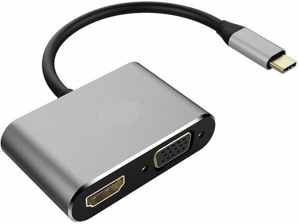 TECHON  TV-out Cable Type C to HDMI VGA Converter Adapter, 4K 1080p USB 3.1 Connector for MacBook Pro/Chromebook Pixel/Lenovo 900/Dell XPS/Samsung Galaxy S8/S8 Plus, No Driver