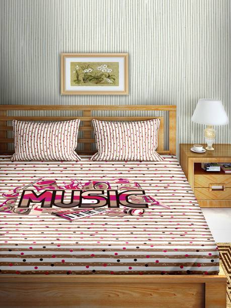 BELLA CASA 150 TC Cotton King Striped Flat Bedsheet