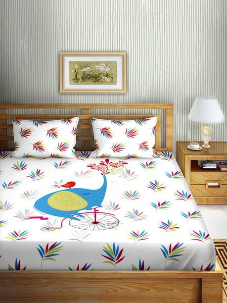 BELLA CASA 150 TC Cotton King Printed Flat Bedsheet