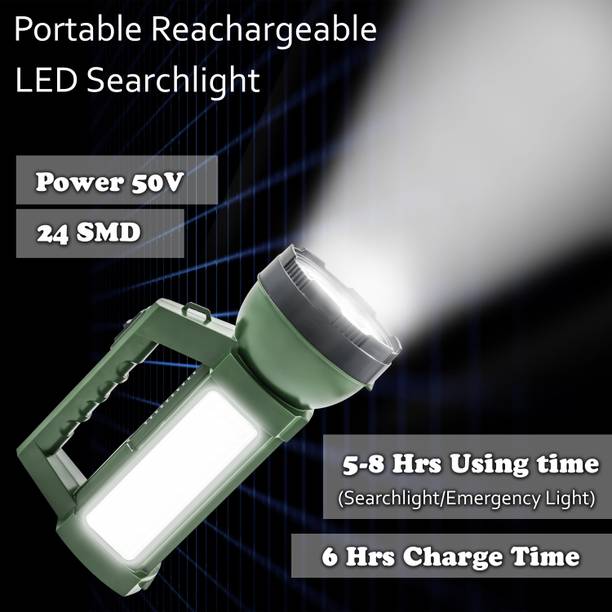awza Long Range Search Light 50 watt waterproof led torch high power long range emergency light with 24 big sparkle side led 8 hrs Torch Emergency Light