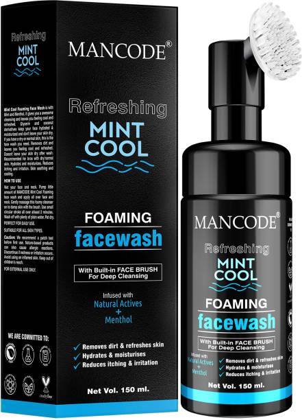 MANCODE Refreshing Mint Cool Foaming , With Built-in FACE BRUSH For Deep Cleansing, Infused With Natural Actives and Menthol, Removes Dirt, Refreshes Skin, Reduces Iching and Irritation, 150ml Face Wash