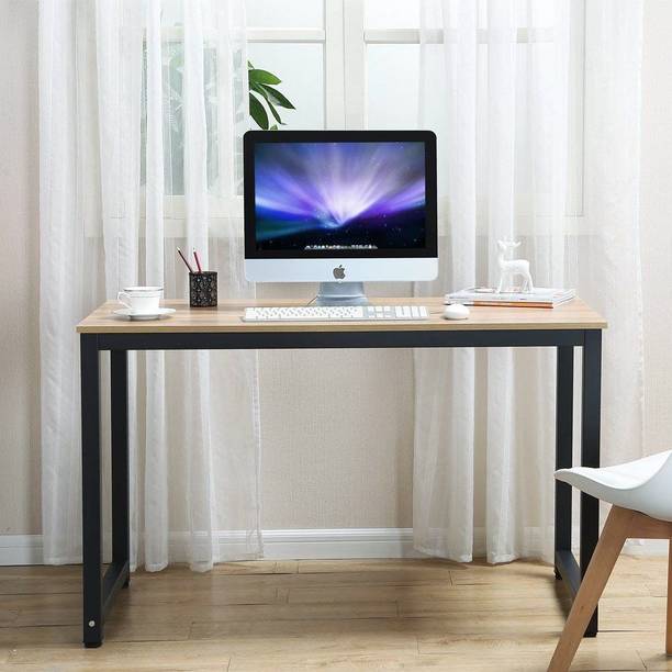 Worldwood Solid Wood Iron Frame Modern Writing Study Table Office Desk Furniture for Home Study Room Living Room (Natural) Solid Wood Study Table