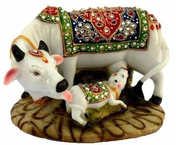 YuviKrissh Polyresin Cow & Calf_01 Decorative Showpiece - 10 cm