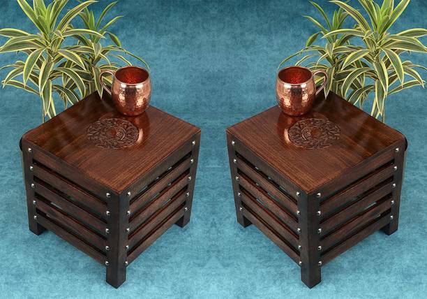 AS Wooden Handicraft Square Stool for Living Room Side Table 12Inch.(Brown Antique Set (2) Stool