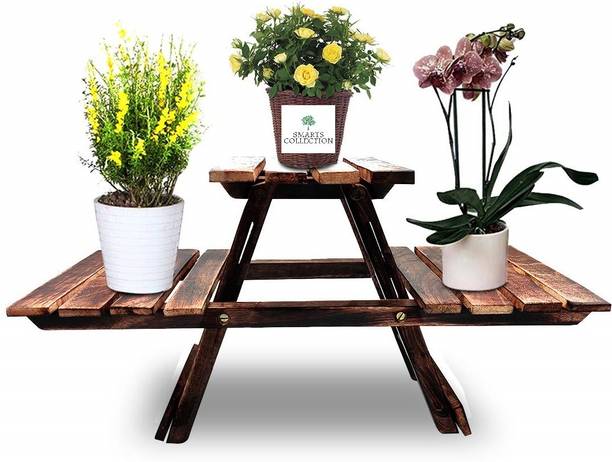 Smarts collection Wooden Plant Stand for Balcony Living Room Indoor Outdoor Plant Stand Foldable Display Rack Storage Rack for Patio Garden Yard (3 Tier, Brown) Solid Wood Side Table