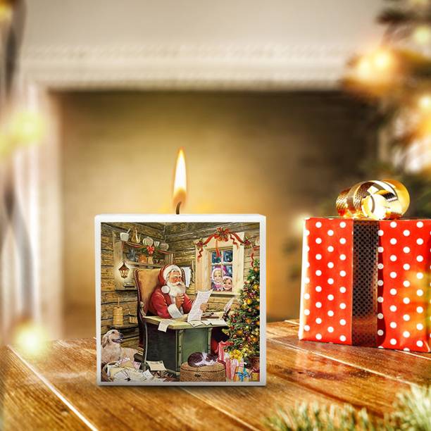 AuraDecor Unscented Santa Read Book Square candle Set of 1 (Size:-3*3*3 Inch) Candle