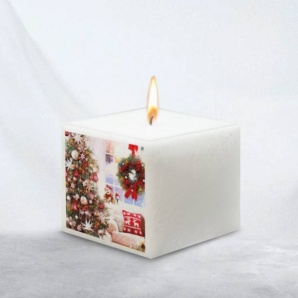 AuraDecor Unscented X-Mass Square Pillar candle Set of 1 (Size:-3*3*3 Inch) Candle