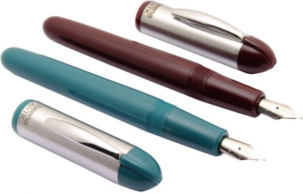 Ledos Set Of 2 - Beena Antic Fountain Pens 3 in1 Ink Filling Mechanism Steel Cap Teal Blue &amp; Maroon Pen Gift Set