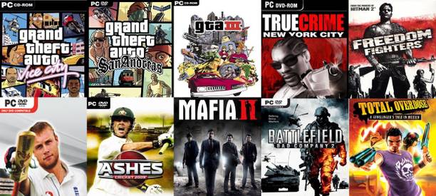 Vice City, SanAndreas, Gta 3, Cricket 07, Ashes Cricket 09, True Crime, Mafia 2, Battlefield BD 2, Freedom, Tod Total 10 Game Combo (Offline Only) (Regular)