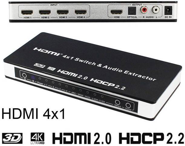 microware 4K HDMI Switch, 4x1 HDMI Switcher Optical Toslink L/R Audio Extractor with IR Remote Support Ultra HD 4K@60Hz HDCP 2.2 ARC 3D for PS4, Xbox One, Blu-ray DVD Media Streaming Device