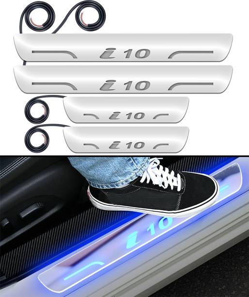CARZEX Heavy Material & Waterproof with Mirror Finish Primium Quality Car Door Foot Step LED Sill Plate for Hyundai i10. Door Sill Plate