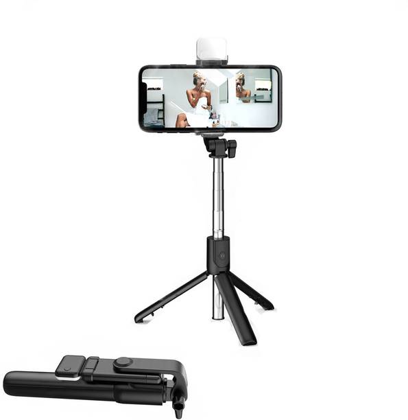 Wrapadore R1S B Extendable Selfie Stick with Wireless Remote and 2 Level Fill Light for Making TikTok, Vlog Videos and Tripod Stand Selfie Stick Mini Tripod With Detachable Remote For Smart Selfie Phone Holder Camera Flash Tripod