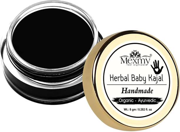 Mexmy Handmade Herbal Baby Kajal - 100% Natural & Ayurvedic, Enriched With Certified Organic Ingredients, Chemical-Free Kajal For New Born Baby, Water Resistant and Long Lasting - 8g