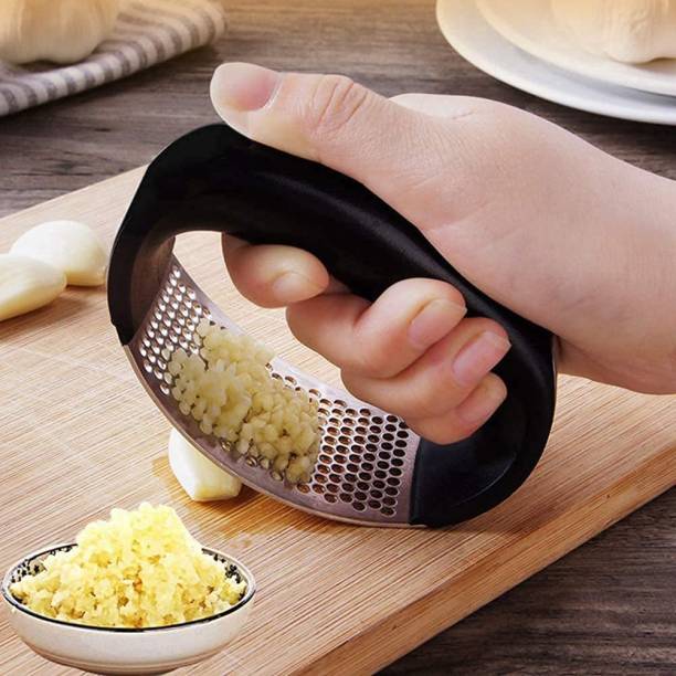 YDL Multi-Functional Stainless Steel Garlic Press for Kitchen Garlic Crusher with Hand Grip Handle Portable Ginger Mincer Squeezer Press Rocker Kitchen Chopper with Handle Multi Mould Pie Crust Cutter Leaf
