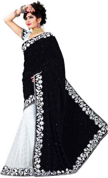 Self Design, Embroidered, Solid/Plain, Dyed, Printed Bollywood Velvet Saree Price in India