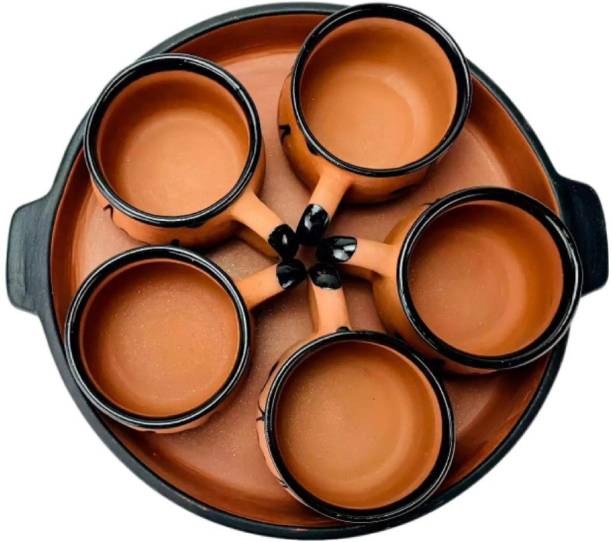 All Desi Pack of 7 Terracotta Large cup with tray