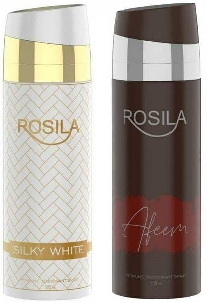Rosila Silky White & Afeem Unisex Deodorant Body Spray || Super Saver Pack Of 2 || 200ml*2 Deodorant Spray  -  For Men & Women