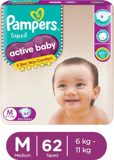 Pampers Active Baby Taped Diapers with Adjustable Fit - M