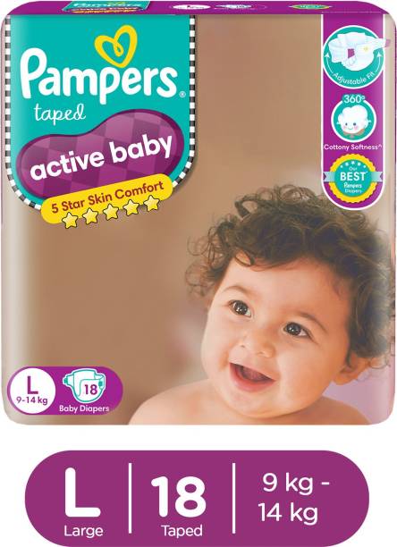 Pampers Active Baby Taped Diapers with Adjustable Fit - L