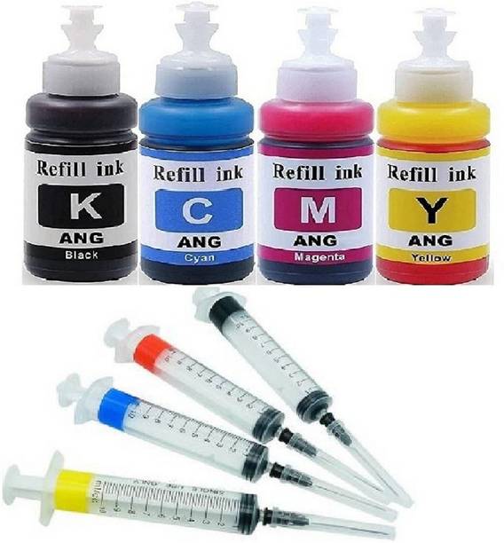 Ang Refill Ink For Use In Canon PIXMA MG2570S - Cyan, Magenta, Yellow & Black - 100 ML Each Bottle Multi Color Ink Cartridge Black + Tri Color Combo Pack Ink Cartridge