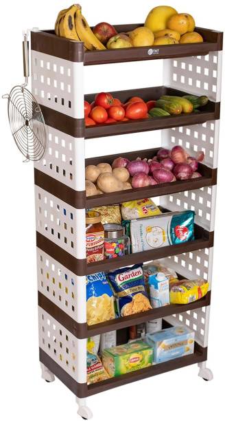 TNT Lexi 6 Tier (Brown) Multi-Purpose Storage Organizer Rack for Home, Bathroom, Living Room, Office, Bedroom with Wheels Plastic Kitchen Cabinet