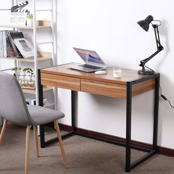 Worldwood Sheesham Wood Iron Frame Multipurpose Writing Study Table with 2 Drawer for Study Room Home Office Wooden Desk Furniture for Students (Honey Finish) Solid Wood Study Table