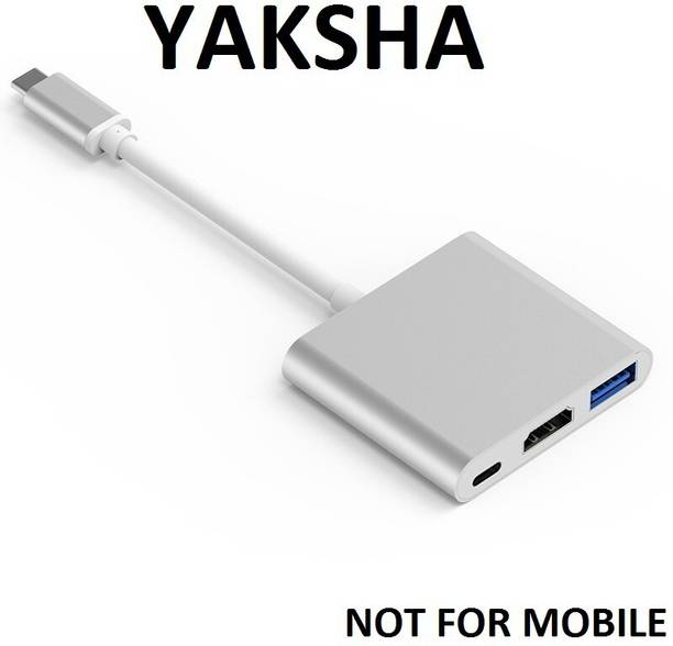 Yaksha USB C Type to HDMI 3 IN 1 4K, USB 3.0 and USB C Type Female Port Adapter Compatible For Macbook/Chrombook Pixel/DELL XPS13 (Not for Android Mobile) (Silver) Media Streaming Device