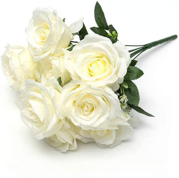 Siddhivinayak Siddhivinayak Artificial Rose Flowers Bunches for Vase (9 Heads, White) White Rose Artificial Flower
