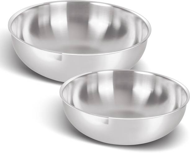 MILTON Pro Cook Triply Stainless Steel Tasla with Lid, Set of 2, (16cm/700 ml, 18cm/1 Litre) Silver Induction Bottom Cookware Set