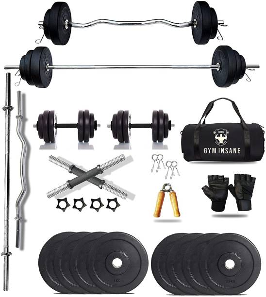 Gym Insane 26 kg Workout equipment for men 20kg PVC gym combo dumbbell set 3ft curl, Straight rod Home Gym Combo
