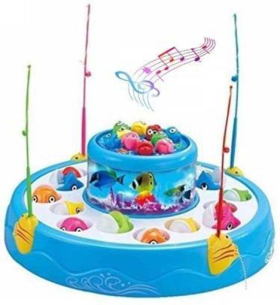 Aganta Go Go Fishing Electric Rotating Magnetic Fish Catching Game With Musical Lights For Kids musical fishing toy for girls and boys